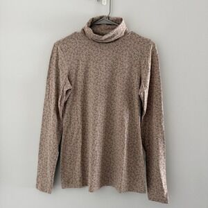 RuffHewn Floral Turtleneck Cotton Modal Top Tan Green Plum M Cottagecore Cozy